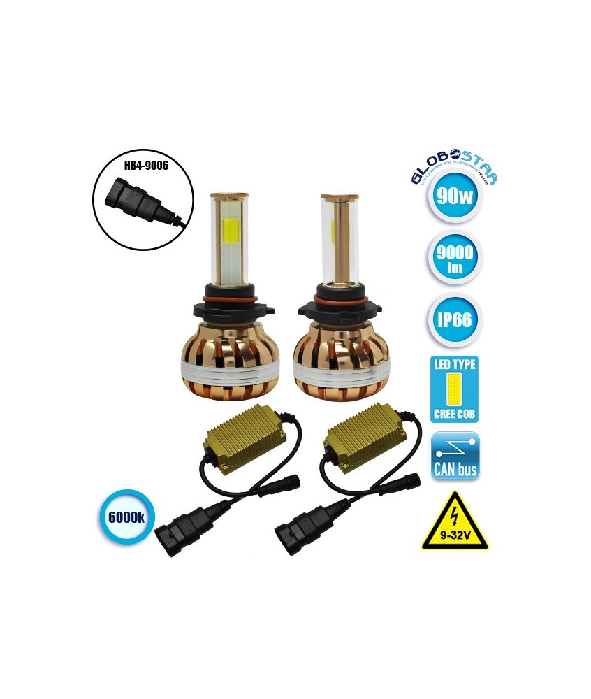 GloboStar® 99706 LED HID KIT HB4 9006 COB LED 45 Watt 4500 Lumen 9-32 Volt DC 6000k